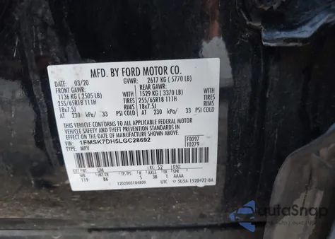 2020 Ford Explorer Xlt из США, поврежденный, VIN 1FMSK7DH5LGC28692